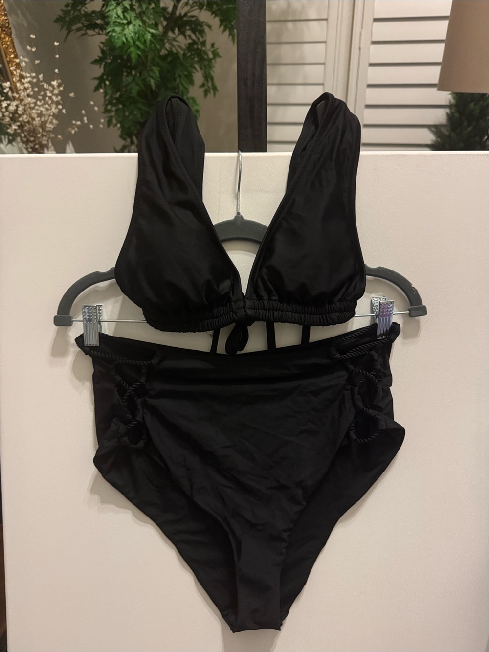 Aerie Black High-Waisted Cut Out Bikini Set Large